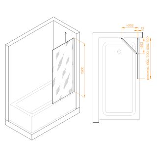 Шторка на ванну RGW SC-151 351115109-11 90см хром